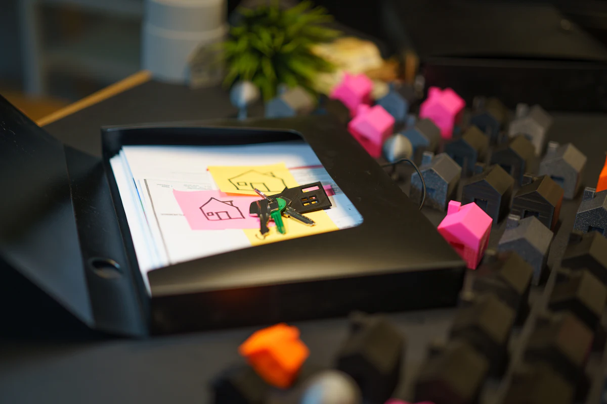 House keys resting on a folder of property documents